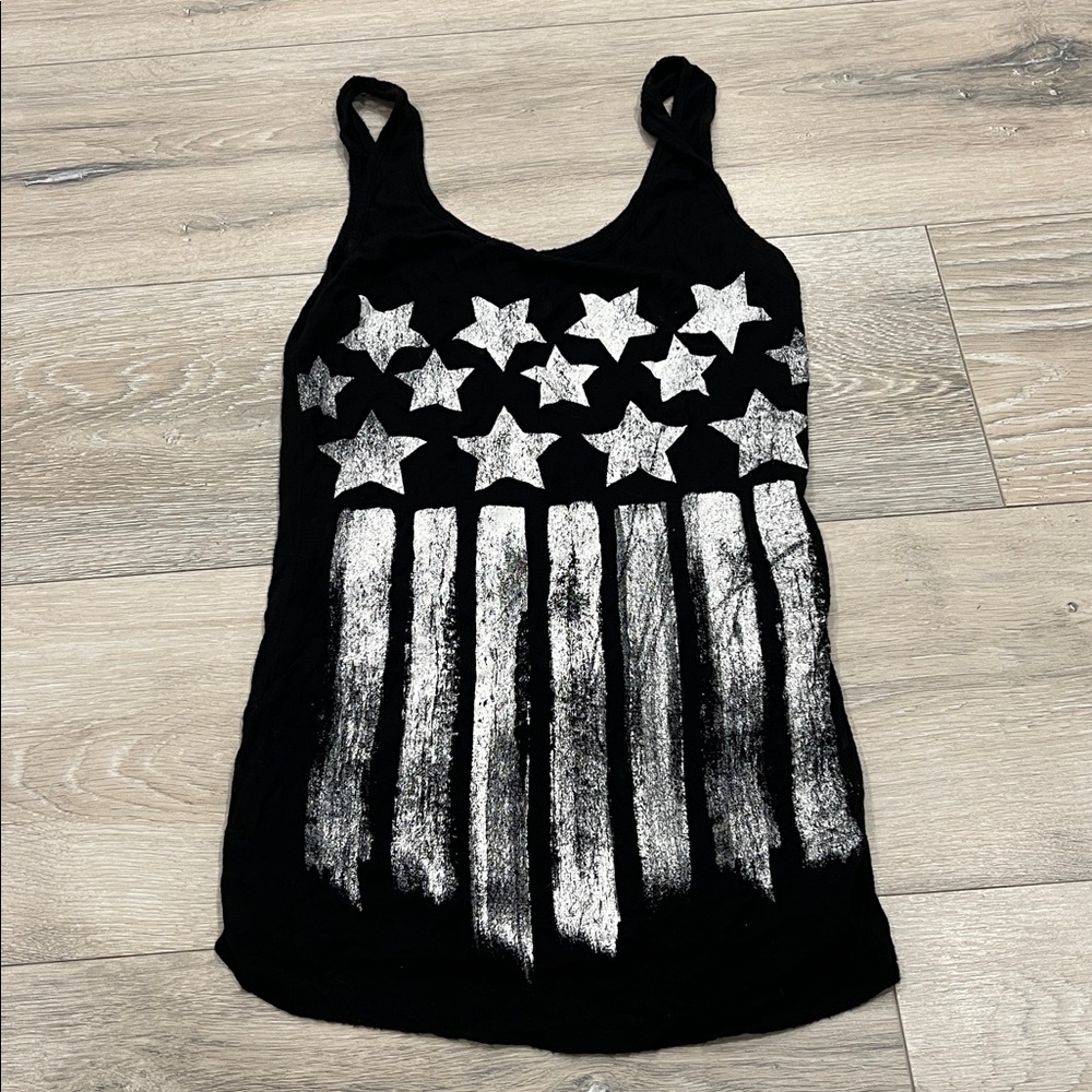 Black Tank Top American flag with white Stars and Stripes